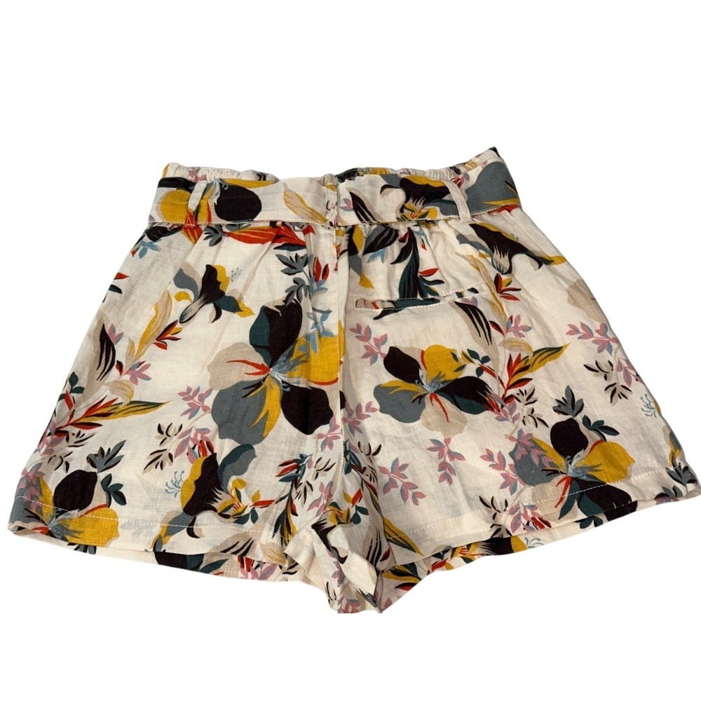 Cynthia Rowley XS Floral Linen Shorts With Tie Waist Elastic Back Pockets & Trop - Picture 2 of 5
